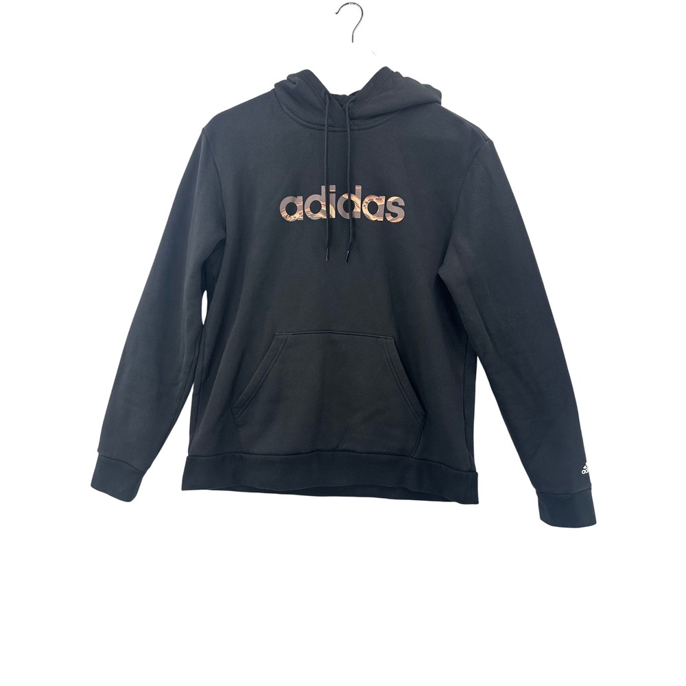 Adidas Hoodie Kids Large L Black Excellent Camo Logo Pullover Sweatshirt